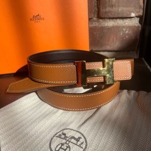 Hermes Mini Constance belt buckle with reversible leather strap 24 mm size 85